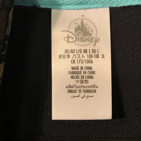 Disney Gold Foil Print Hoodie Adults Size L Black Full Zip Raglan Sleeves Unisex - Picture 6 of 6